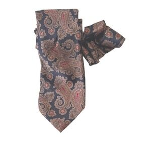 Escada by Margaretha Ley Mens Silk Paisley Tie Navy Blue Burgundy Made in Italy